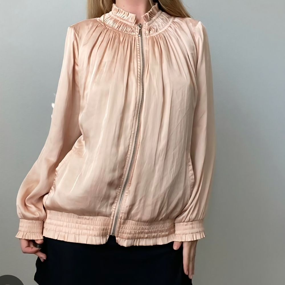 Chico’s Silk-Satin Blush Pink Long-Sleeve Blouse (Size 1)